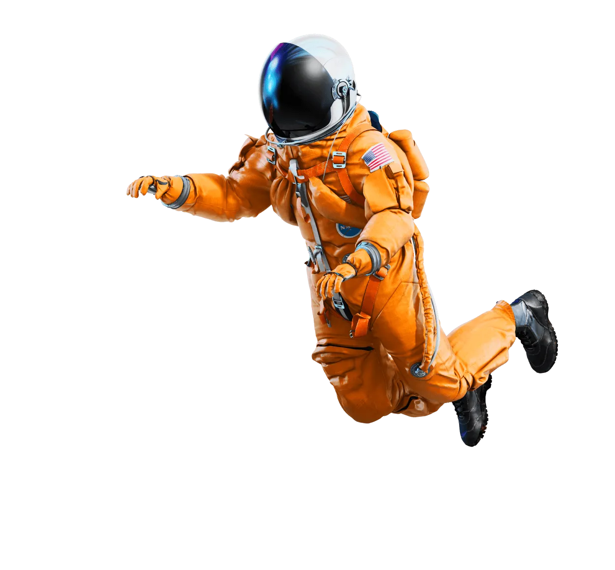 A floating astronaut in a space suit